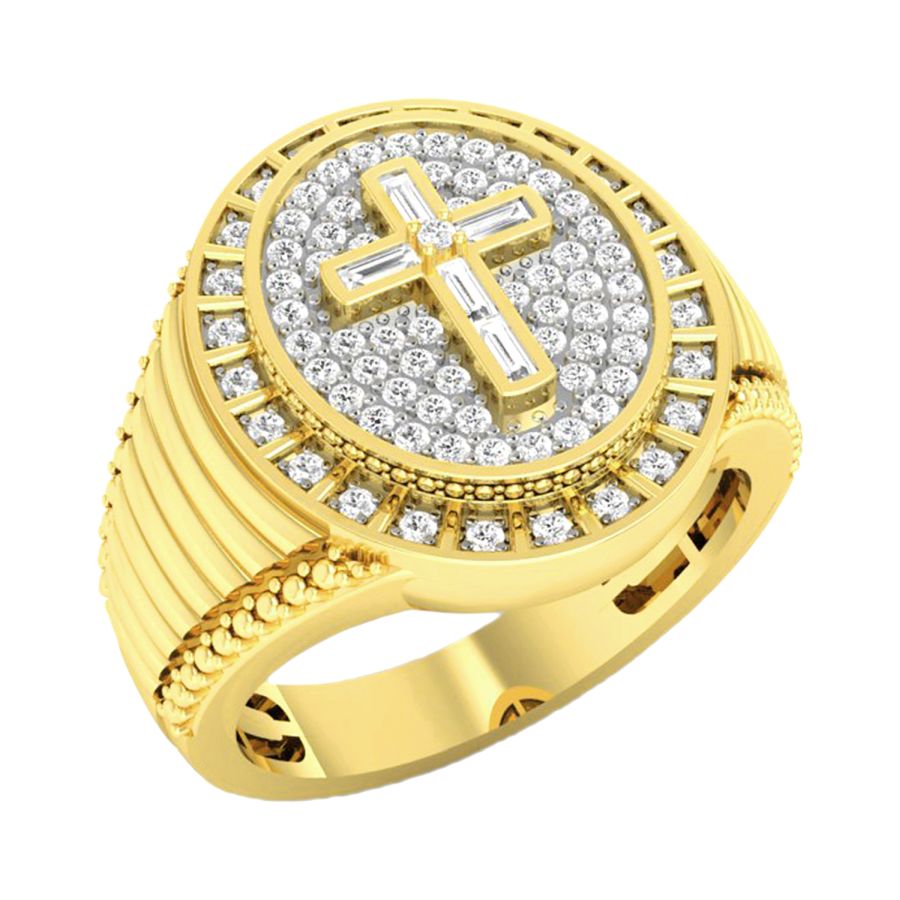 MEN'S RING 0.50CT ROUND/BAGUETTE DIAMOND 10K YELLOW GOLD