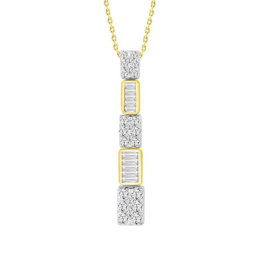 LADIES PENDANT WITH CHAIN 0.50CT ROUND/BAGUETTE DIAMOND 14K WHITE GOLD (SI QUALITY)