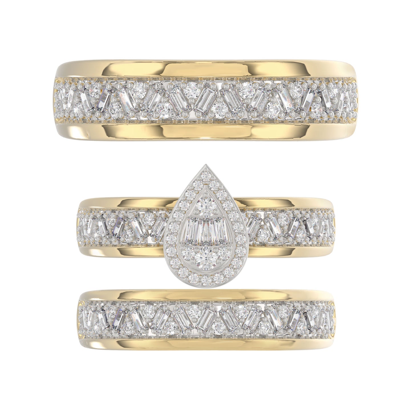 LADIES TRIO SET 1.00CT ROUND/BAGUETTE DIAMOND 10K YELLOW GOLD