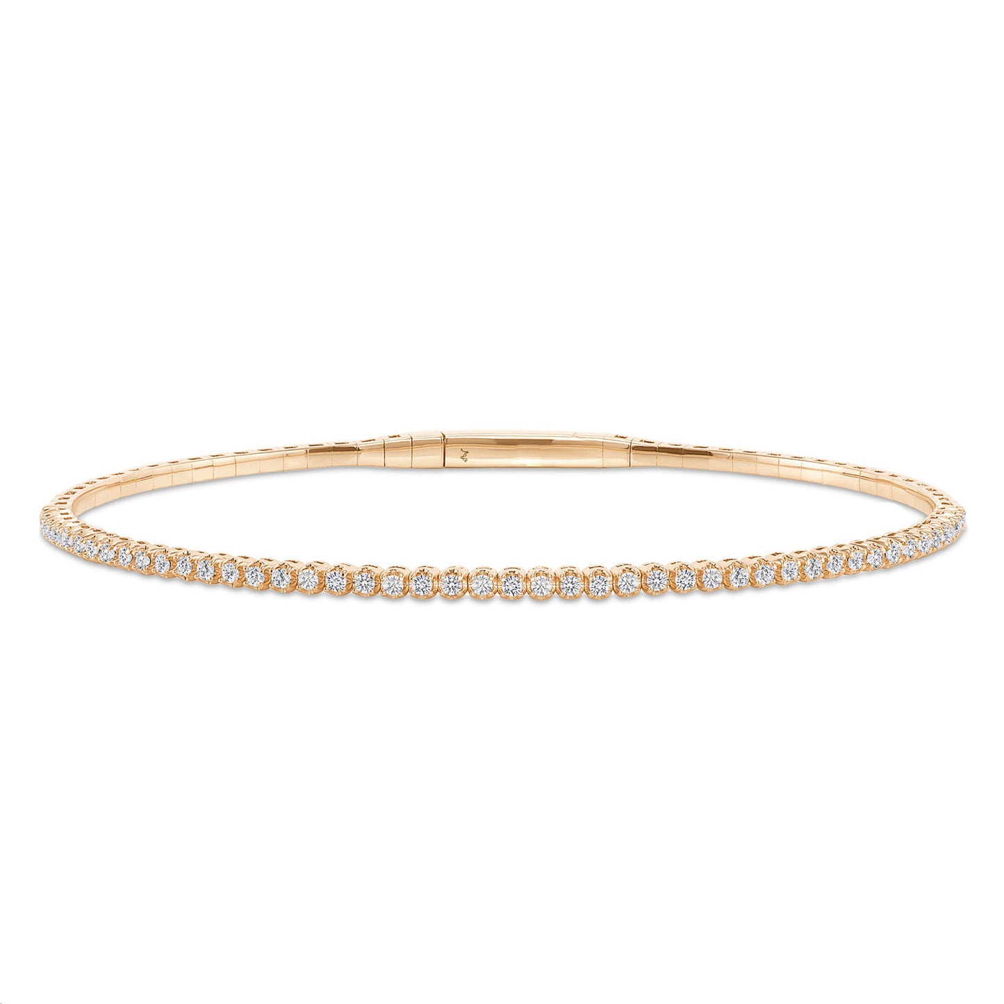 LADIES HALF FLEXIBLE BANGLE 1.00CT ROUND/RUBY DIAMOND 14K YELLOW GOLD