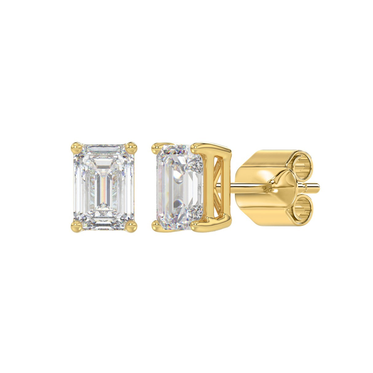 14K YELLOW GOLD 2CT EMERALD DIAMOND LADIES SOLITAIRE EARRINGS