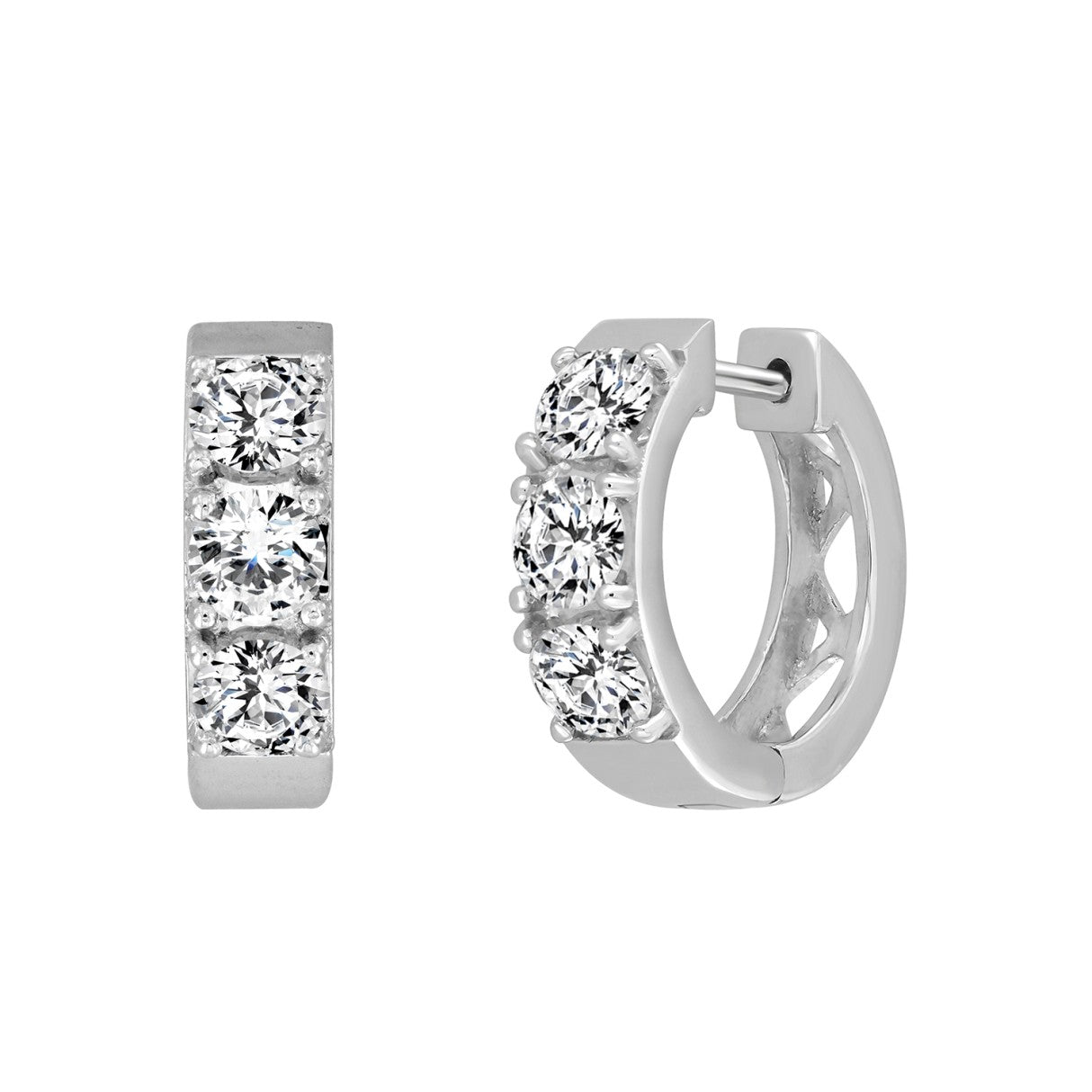 LADIES HOOP EARRINGS 1 1/2CT ROUND DIAMOND 14K WHITE GOLD