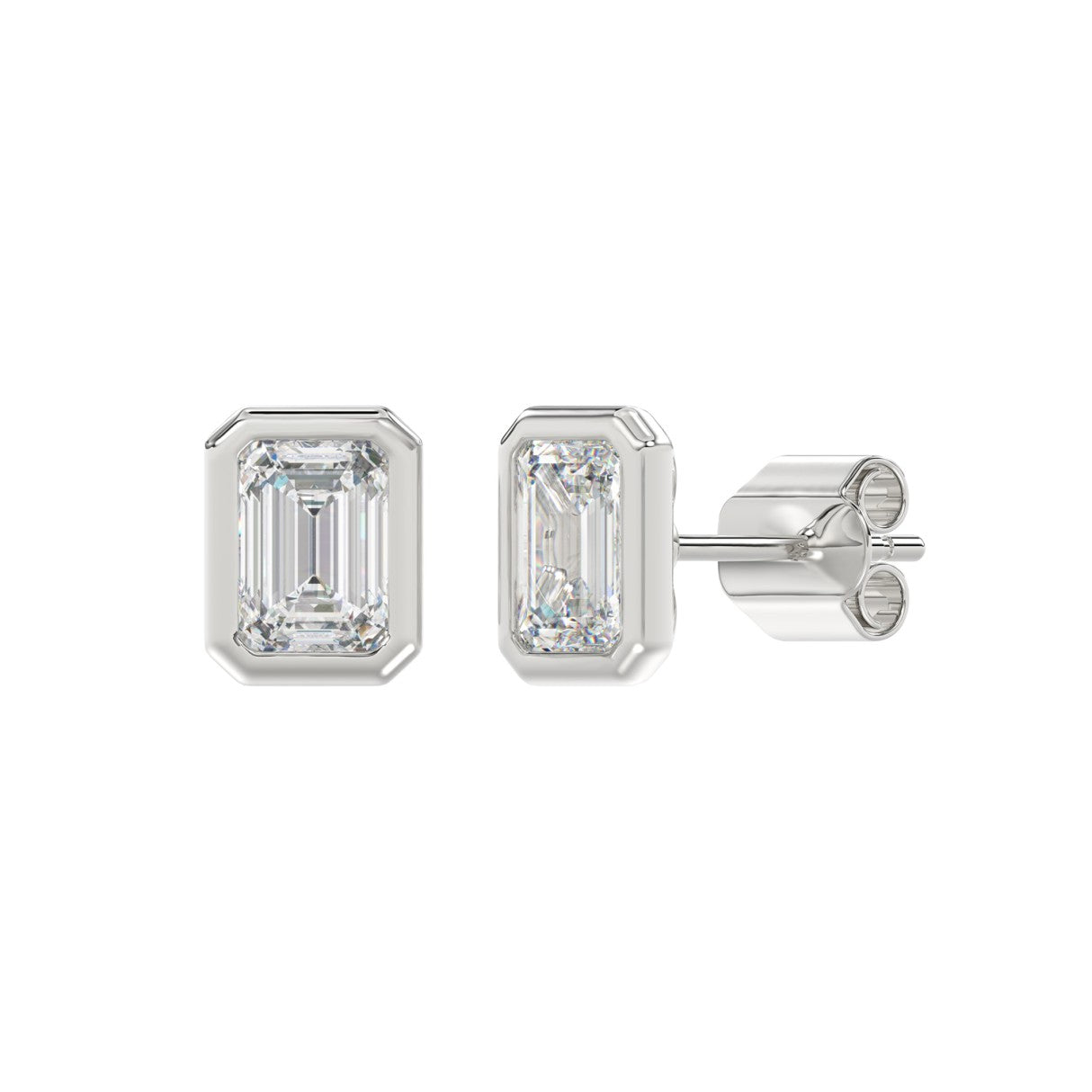LADIES SOLITAIRE EARRINGS 3CT EMERALD DIAMOND 14K WHITE GOLD