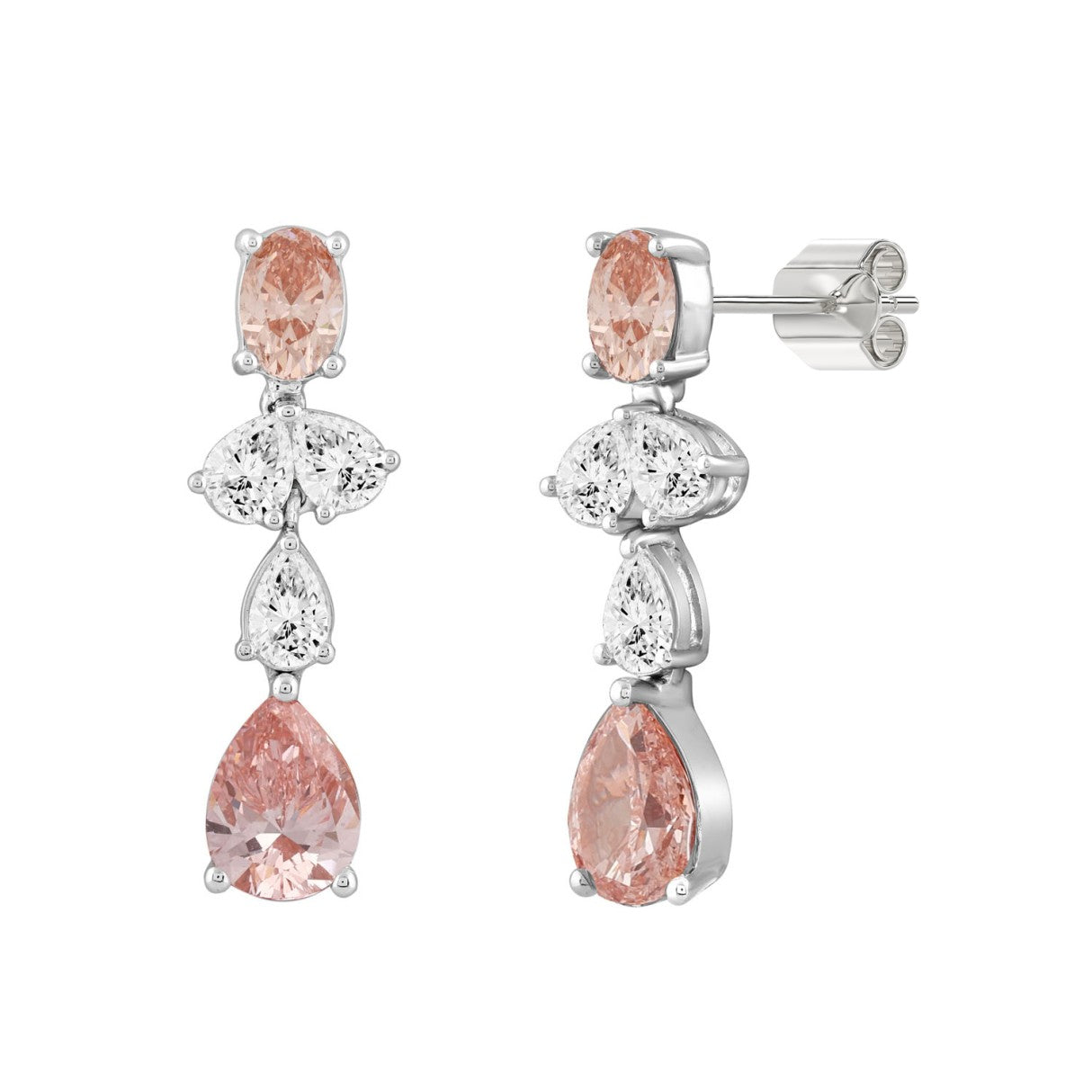 ETERNAL BLUSH COLLECTION 14K WHITE/ROSE GOLD 3 1/2CT OVAL/PEAR DIAMOND LADIES EARRINGS (PINK PEAR DIAMOND 3/4CT/ PINK OVAL DIAMOND 1/2CT)