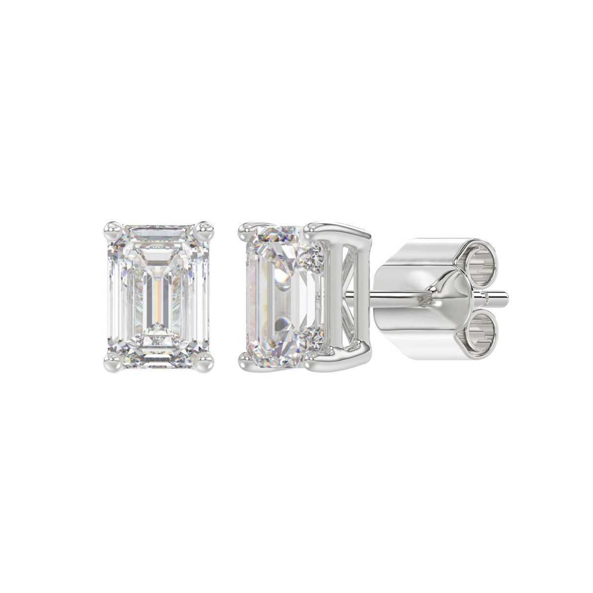 LADIES SOLITAIRE EARRINGS 2 1/2CT EMERALD DIAMOND 14K WHITE GOLD