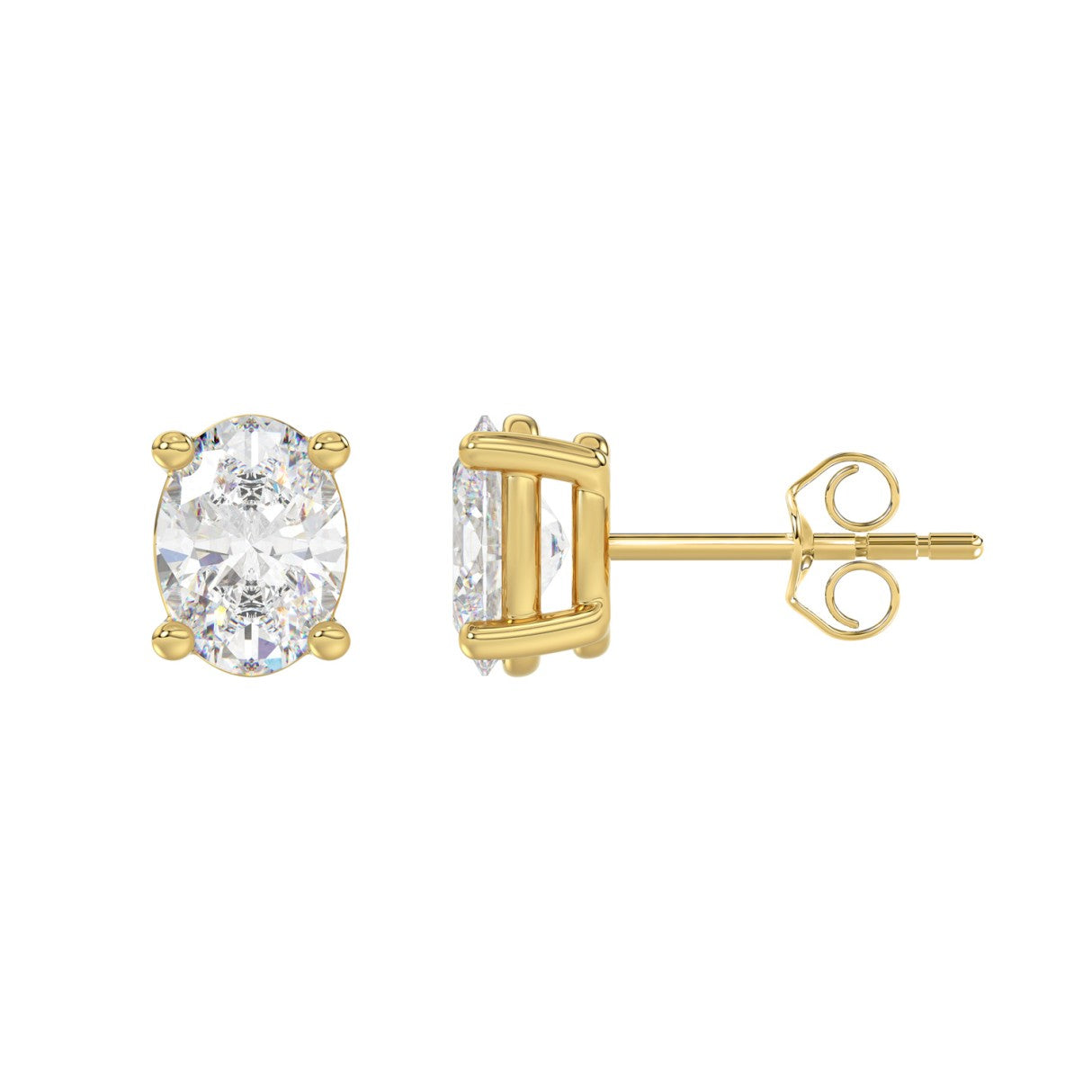 LADIES SOLITAIRE EARRINGS 2 1/2CT OVAL DIAMOND 14K YELLOW GOLD