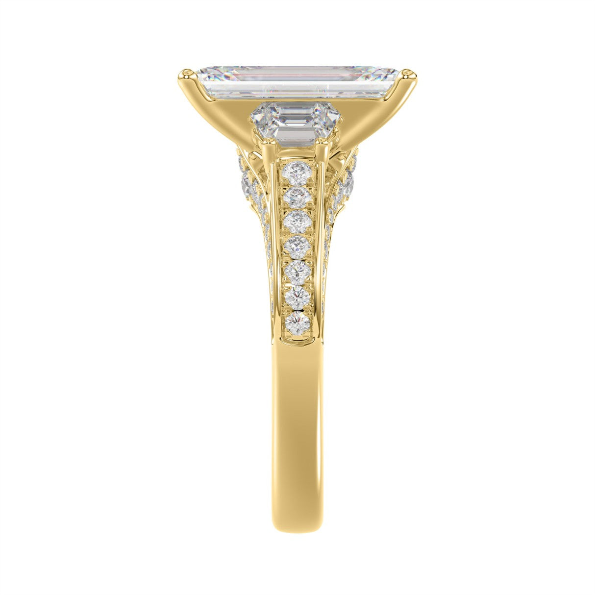 Luxury 14K Yellow Gold Ladies Diamond Ring 4.00CT Round, Emerald & Baguette Diamonds with 3.00CT Emerald Center stone (Color F-G -Clarity VS1/VS2)