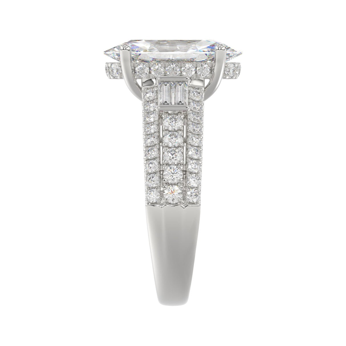 Classic 14K White Gold Ladies Diamond Ring 4.00CT Round Oval & Baguette Diamonds with 3.00CT Oval Center stone (Color F-G -Clarity VS1/VS2)