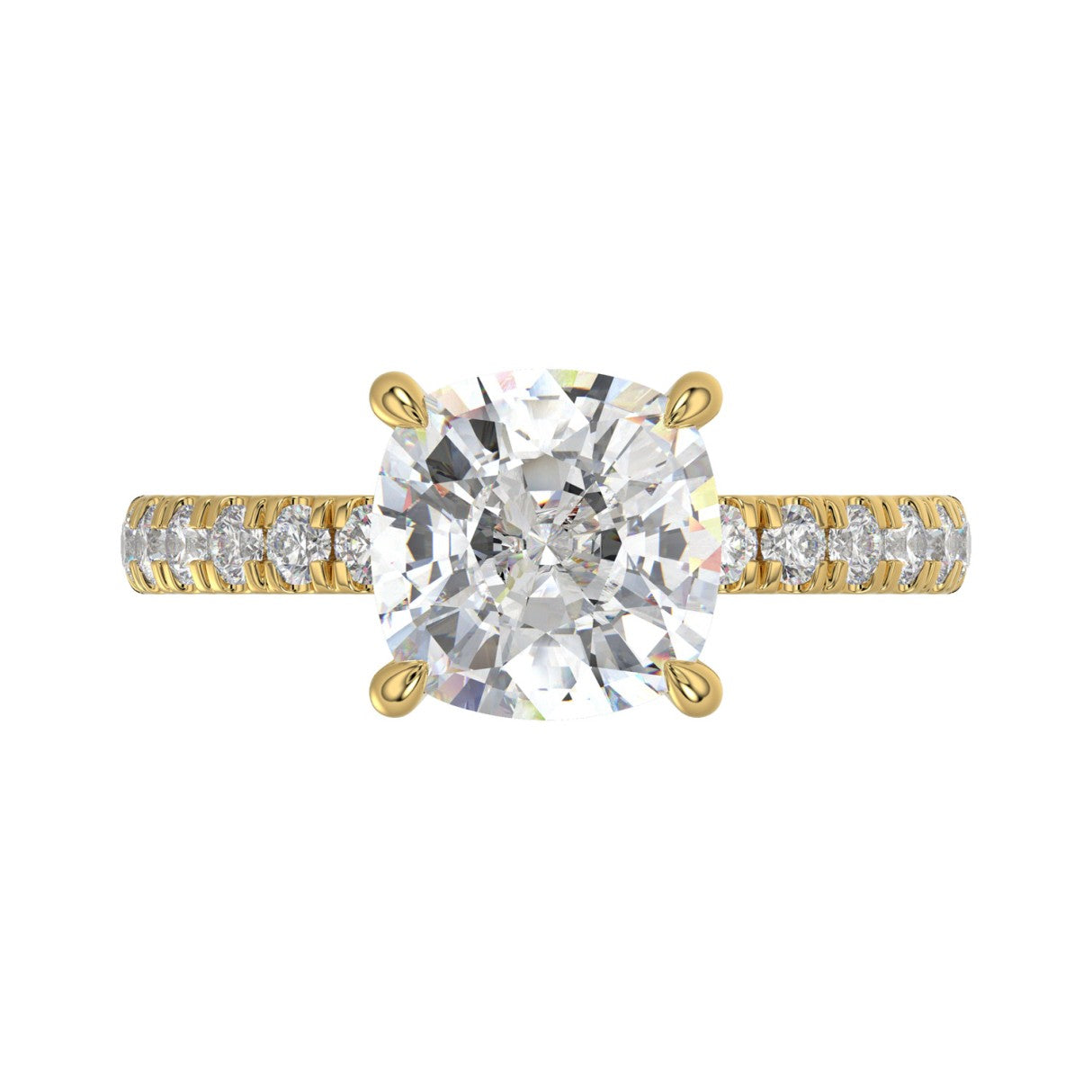 14K YELLOW GOLD 3 1/2CT ROUND/CUSHION DIAMOND LADIES RING (CENTER STONE CUSHION DIAMOND 3CT)