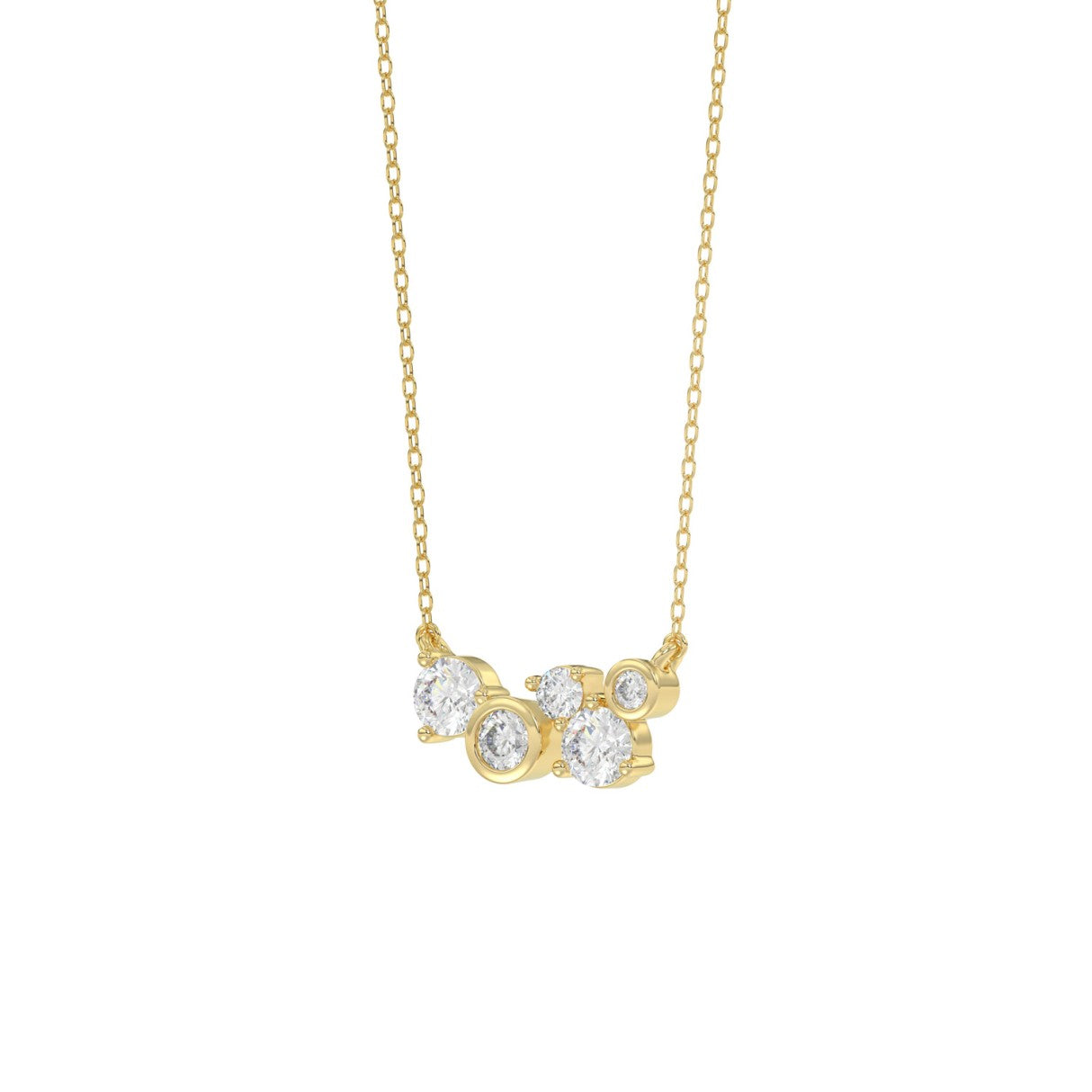 Elegant Ladies 10K Yellow Gold 1/2CT Round Lab Grown five stone Diamond Fancy Bezel set Necklace (Color F-G -Clarity VS1/VS2)