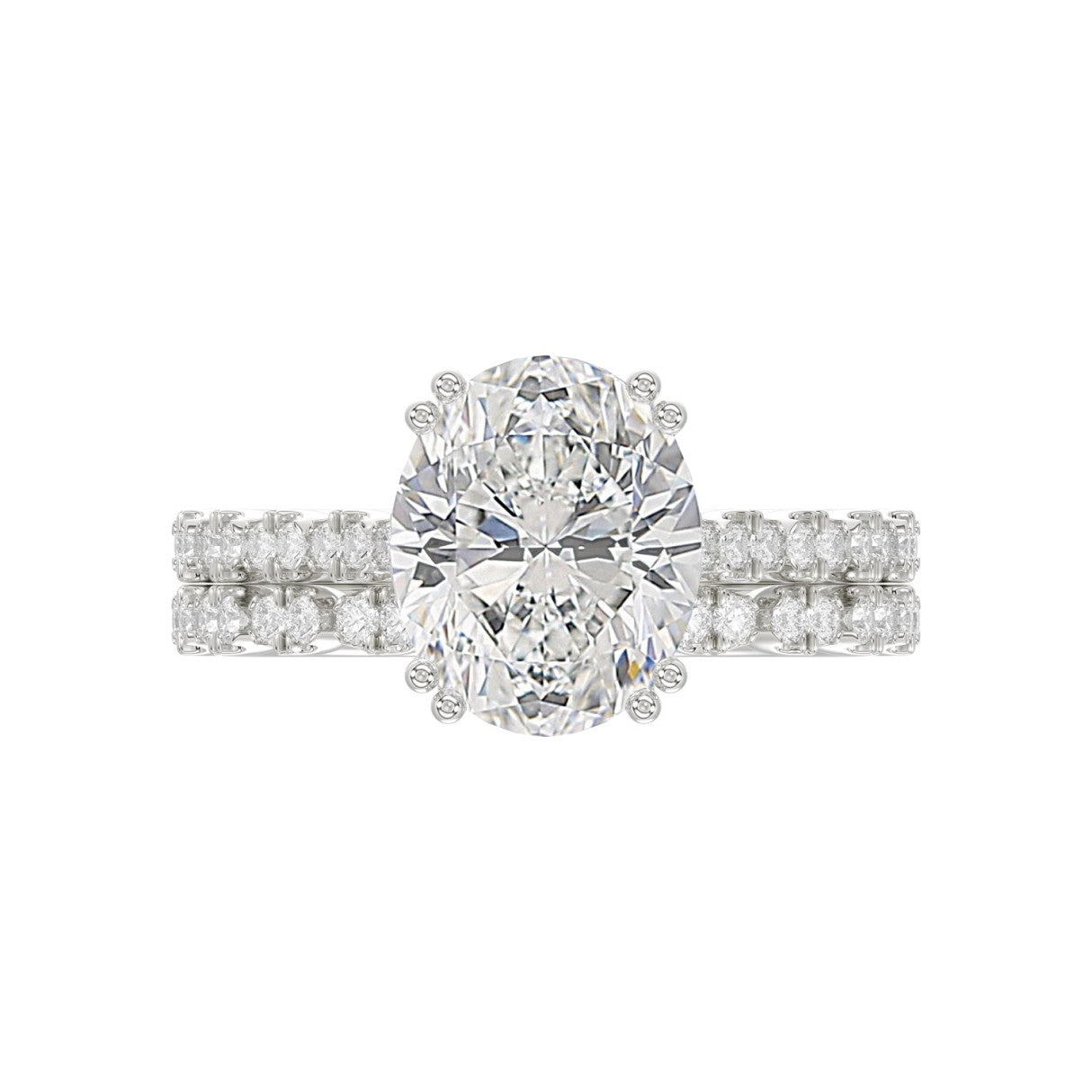 Ladies 14K White Gold Ladies Elegance- Bridal Set 3 1/3CT Round & Oval Diamonds 3.00CT Oval Center stone (Color F-G Clarity VS1/VS2)