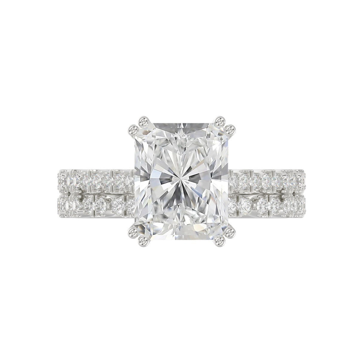 Ladies 14K White Gold Ladies Elegance- Bridal Set 3 1/3CT Round & Radiant Diamond 3.00CT Radiant Center stone (Color F-G -Clarity VS1/VS2)