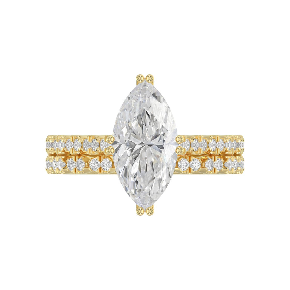Ladies 14K Yellow Gold Ladies Elegance- Bridal Set 3 1/3CT Round & Marquise Diamonds 3.00CT Marquise Center stone (Color F-G -Clarity VS1/VS2)