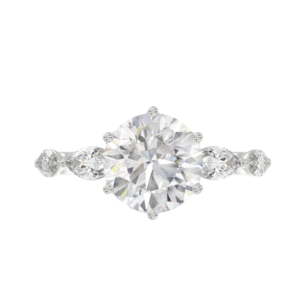 Luxury 14K White Gold Bridal Ring for Ladies 3 3/4CT Round & Marquise Cut Diamonds 3.00CT Round Center stone (Color F-G -Clarity VS1/VS2)