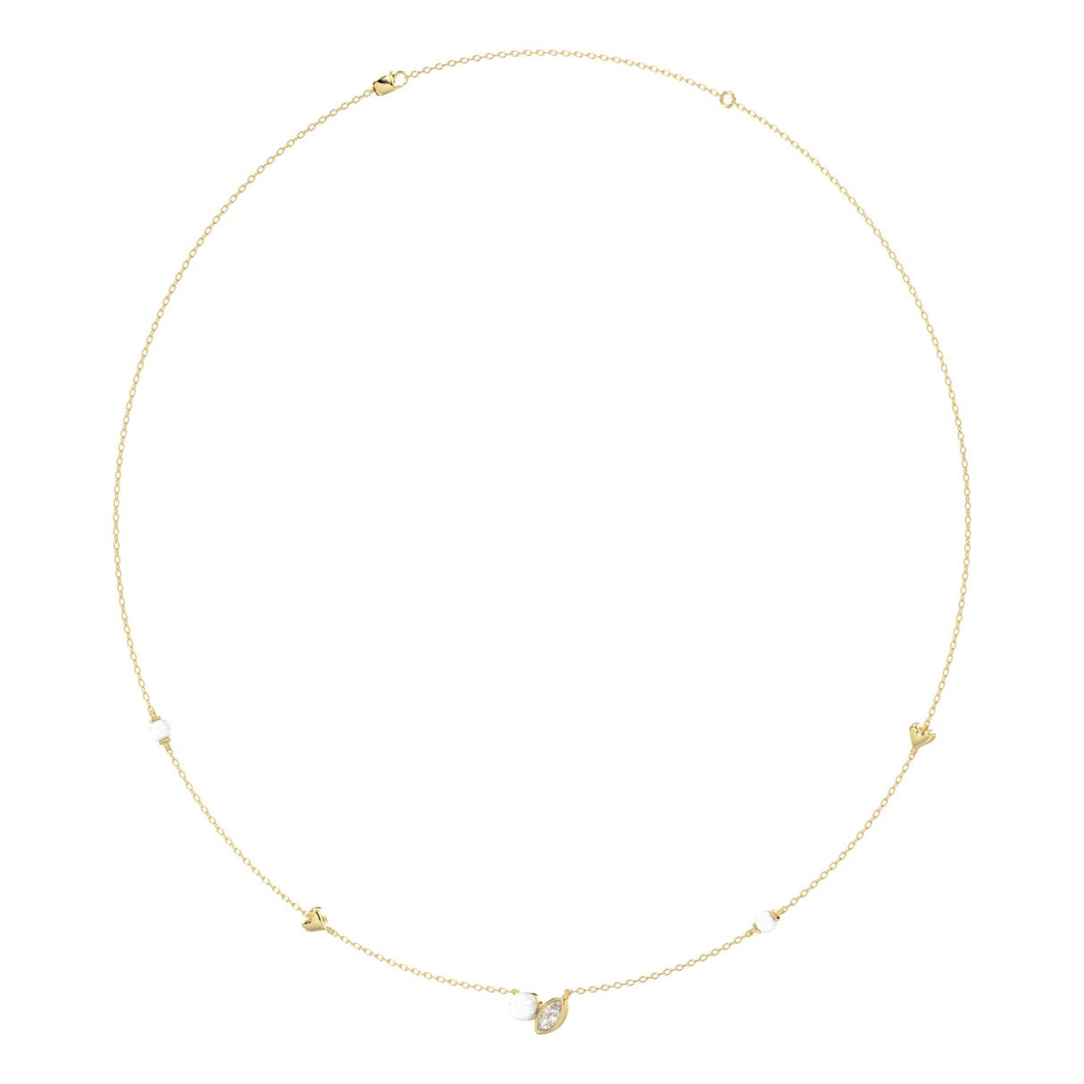 10K Yellow Gold Pearl & Ladies Necklace 1/5CT Marquise Diamonds (Color F-G -Clarity VS1/VS2)