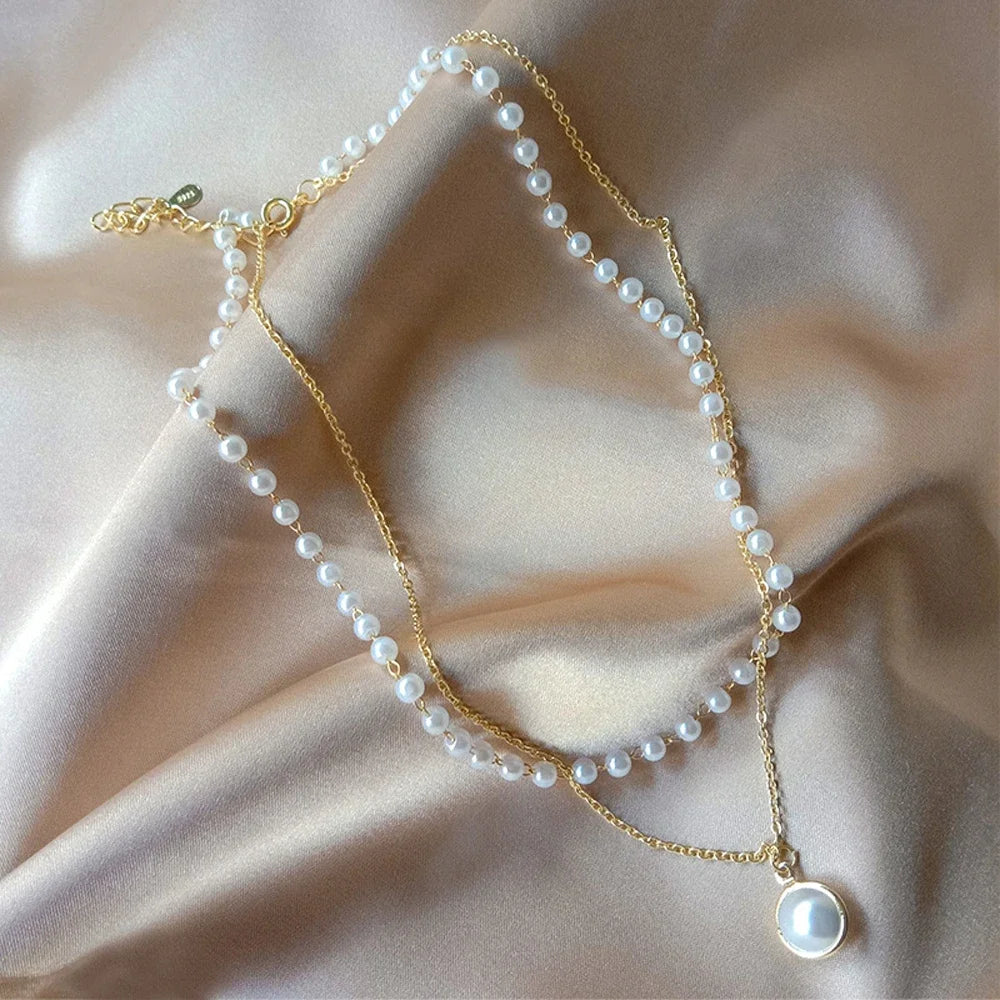 Double-Layer Pearl Choker Necklace