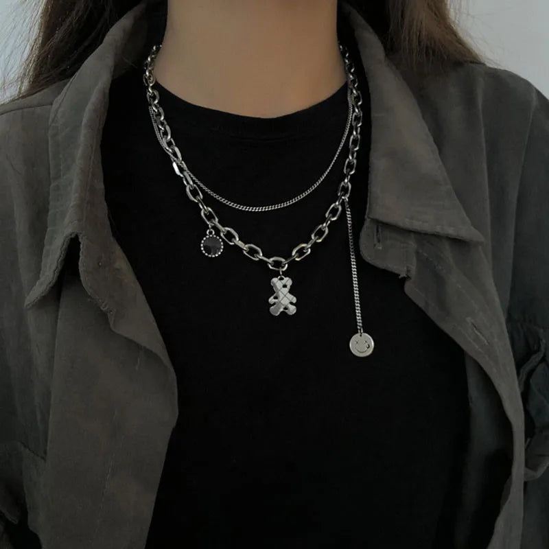 Fashion Simple Double Cute Bear Pendant Necklace