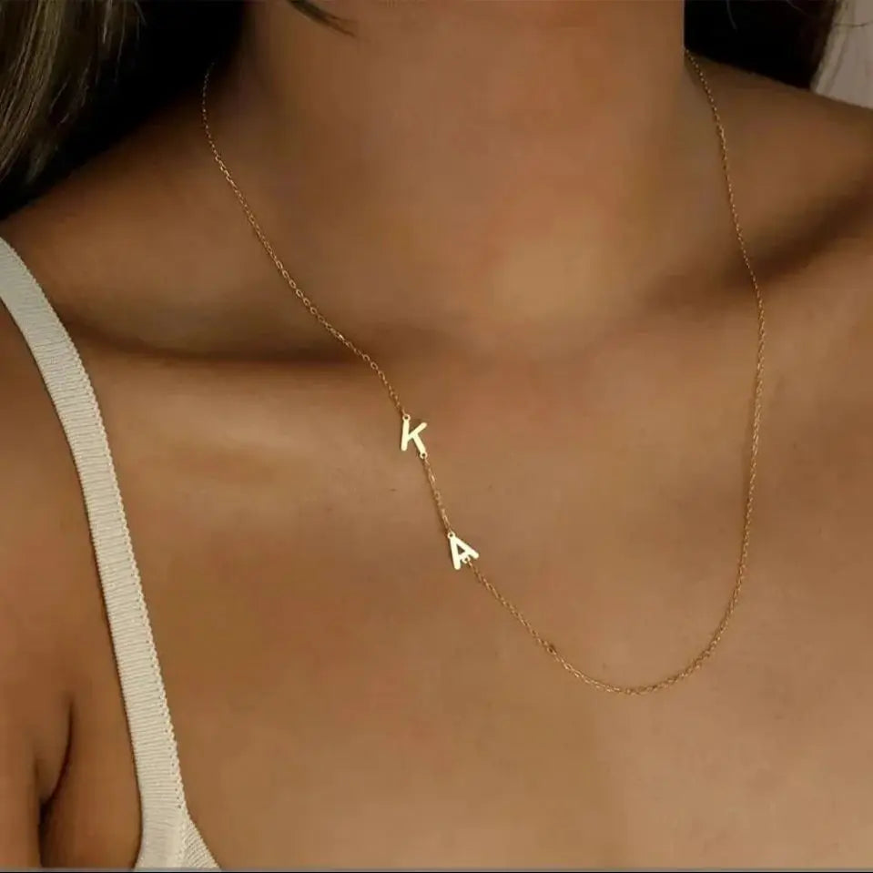 Custom Gold Color Sideways Initial Necklace