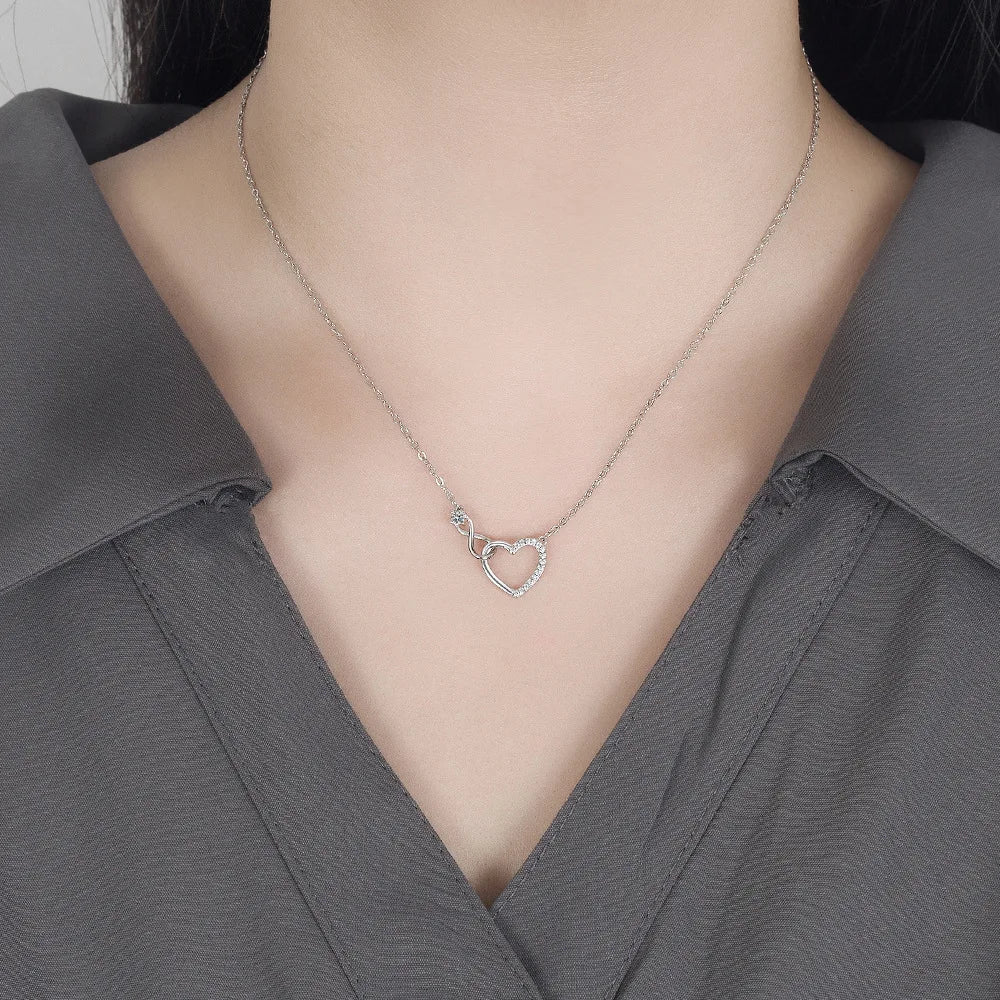 925 Sterling Silver Zircon Heart Interlocking Necklaces