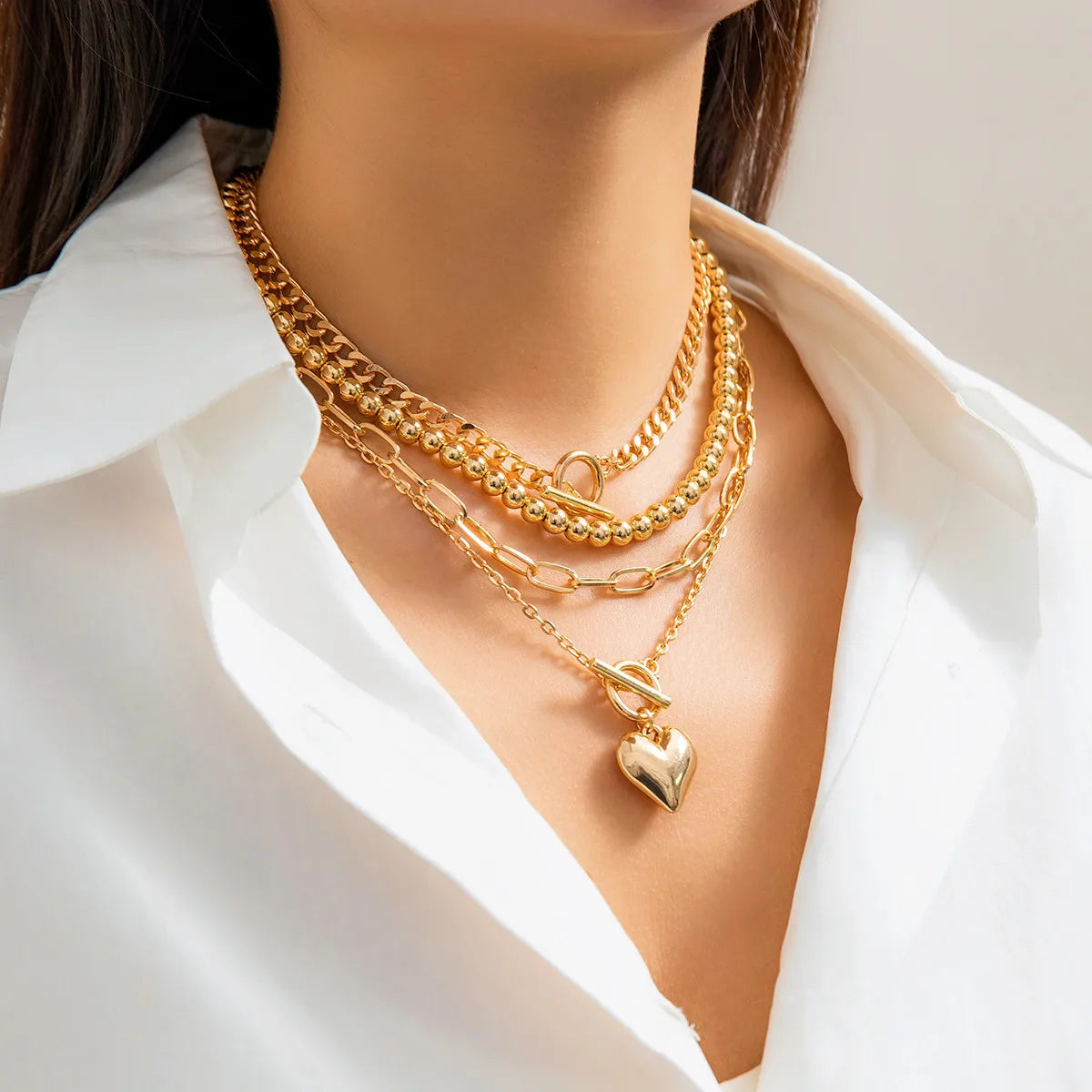 Multi-Layer Heart Pendant Beaded Necklace