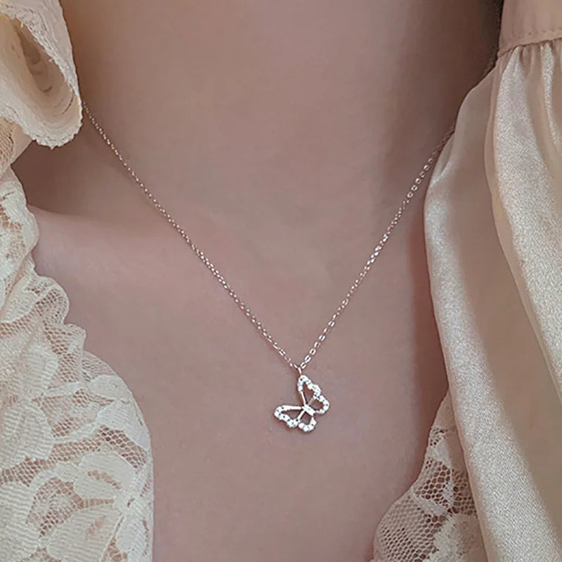 Irregular Rhinestone Butterfly Necklace