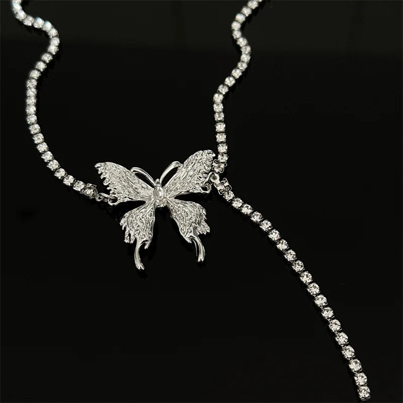 Irregular Rhinestone Butterfly Necklace