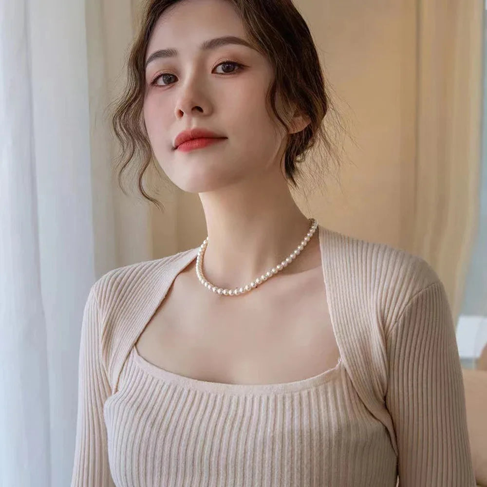 Vintage Elegant White Pearl Choker Necklace