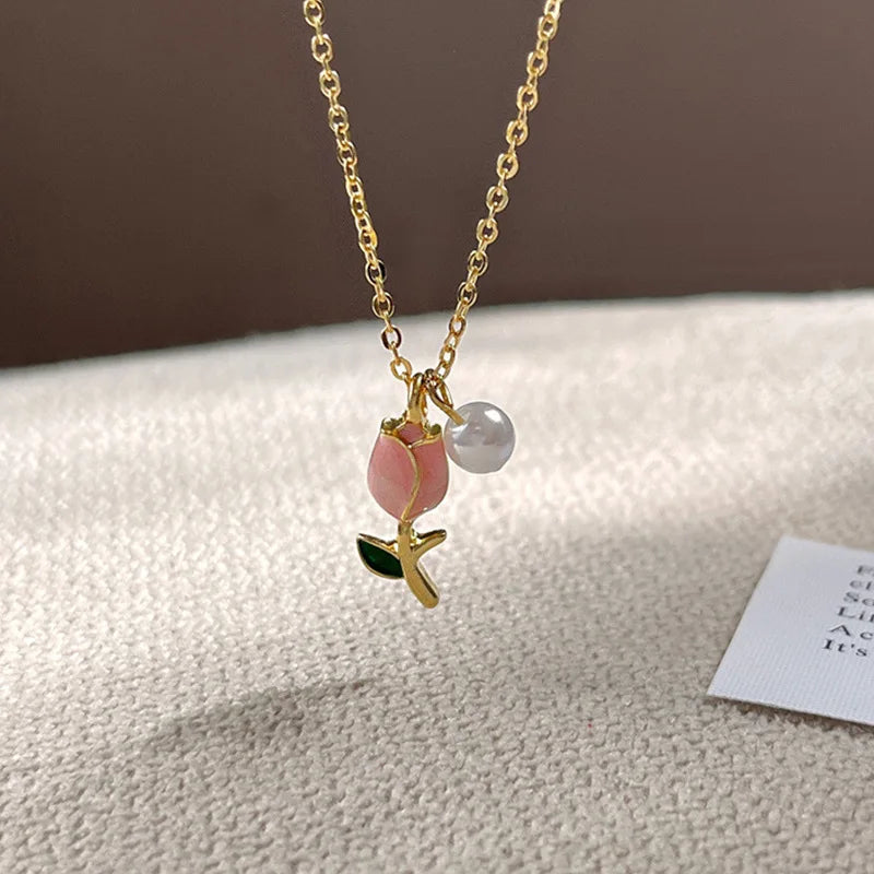 Fashion Women Charm Tulip Flower Pendant Necklace