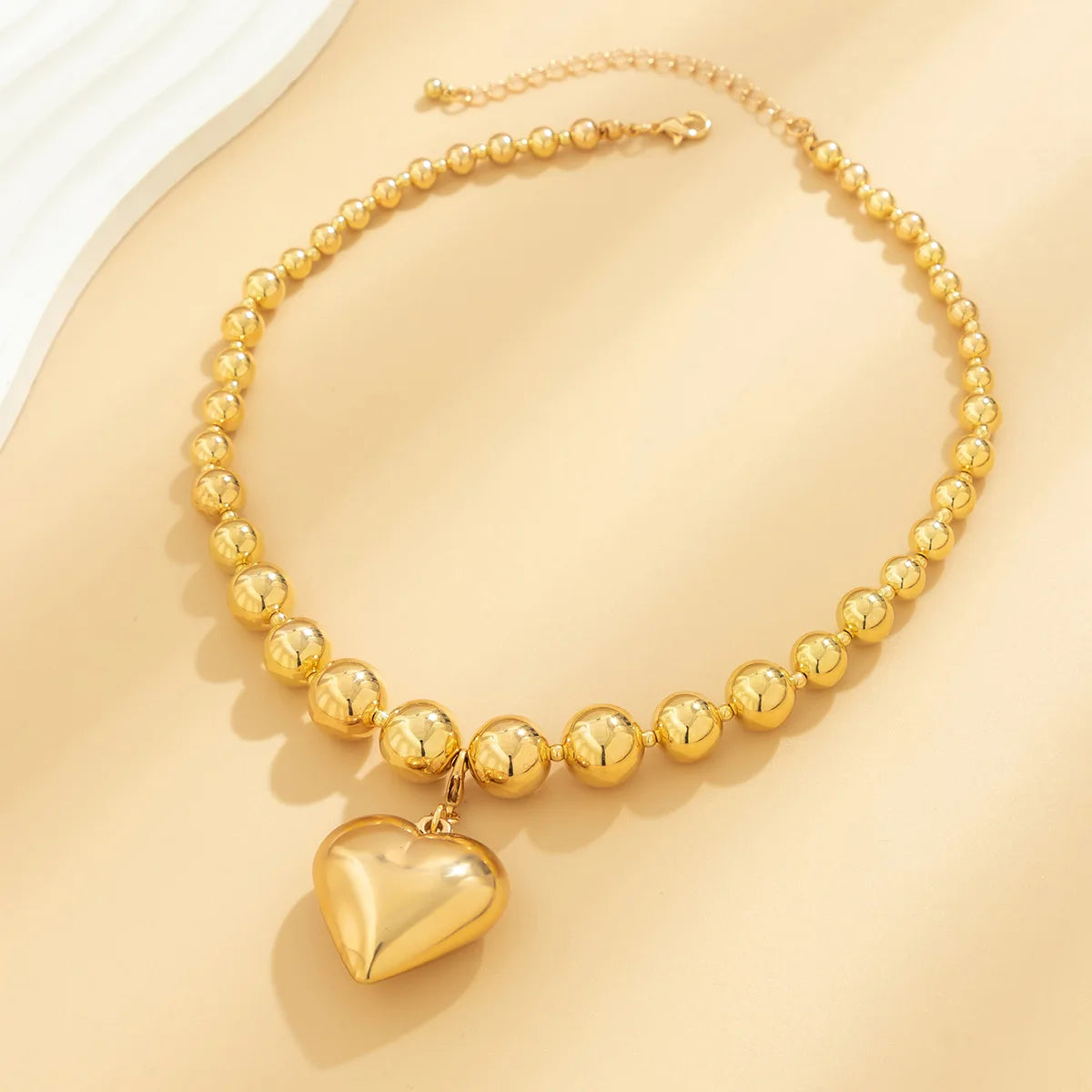 Big Beaded Chain Necklace with Heart Pendant