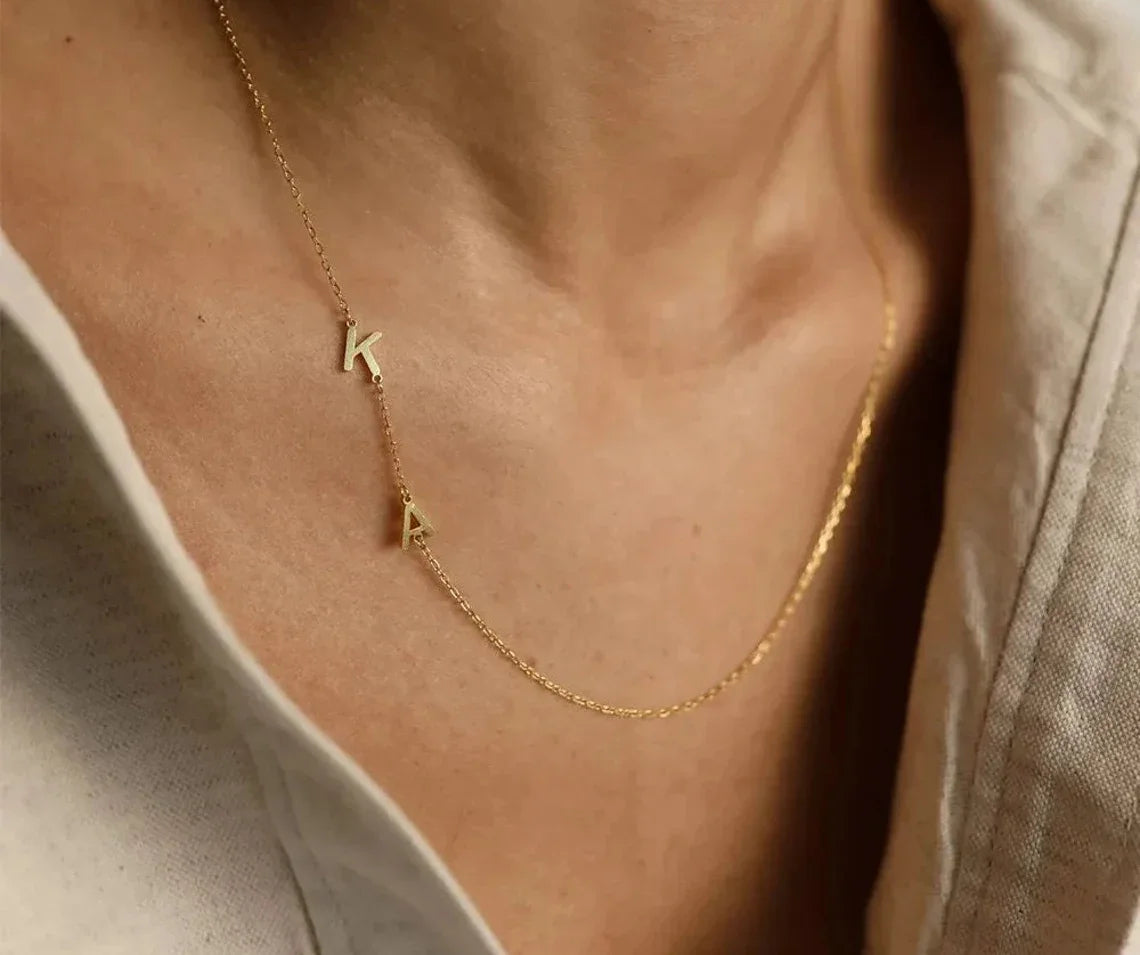 Custom Gold Color Sideways Initial Necklace
