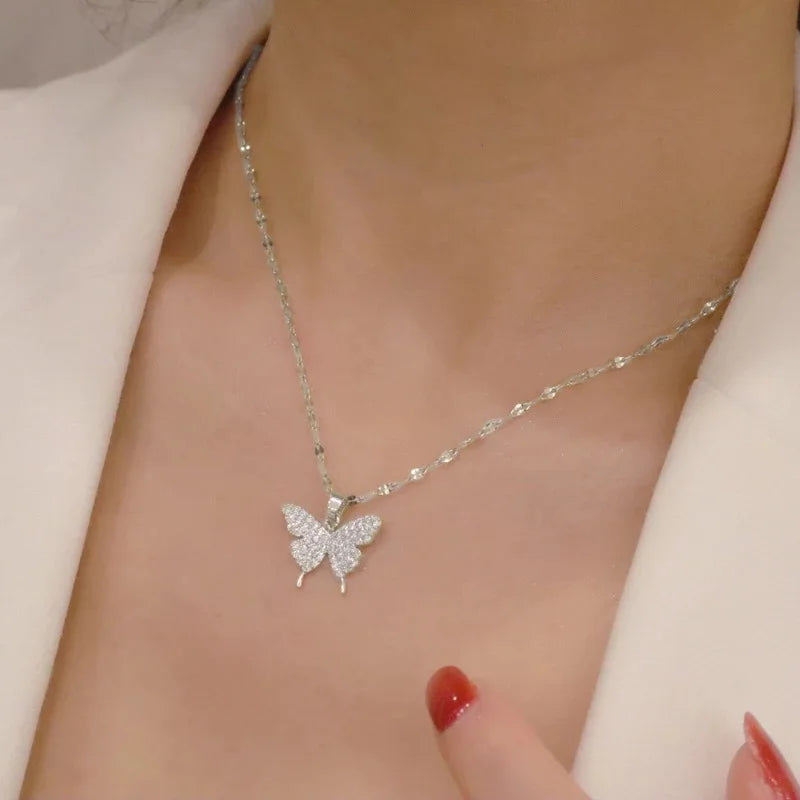 Korean Version Acrylic Butterfly Pendant Necklace
