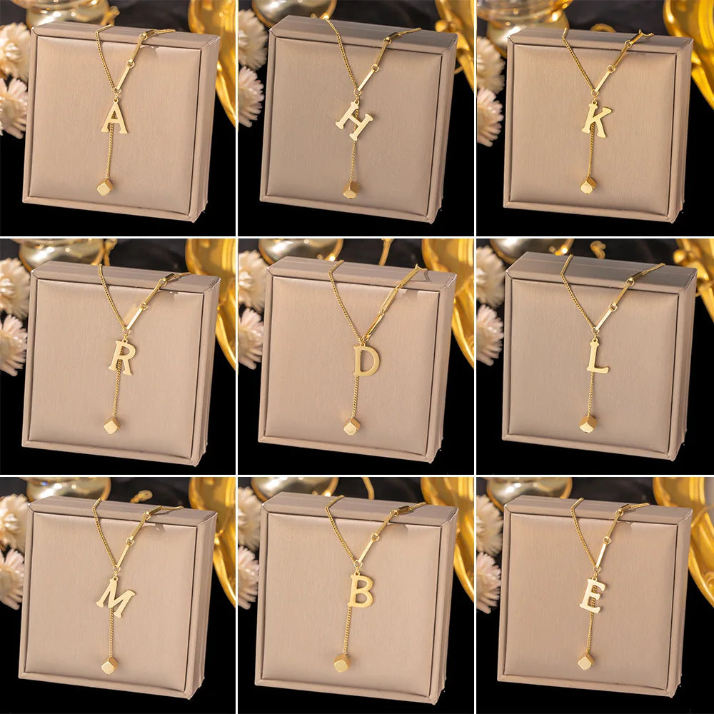 Initial Letter Stainless Steel Pendant Necklace