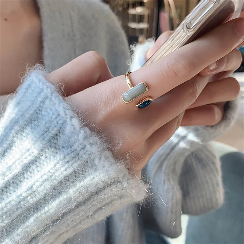 Square Blue Oil Dripping Ring