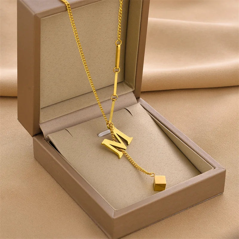 Initial Letter Stainless Steel Pendant Necklace