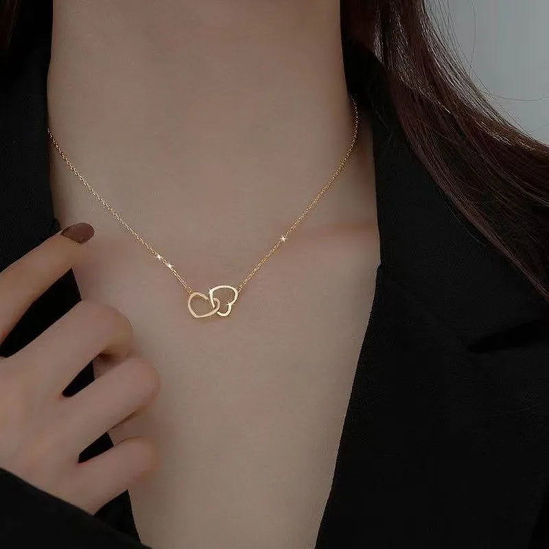 Double Heart Clavicle Chain Necklace