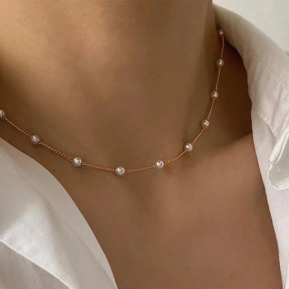 Double-Layer Pearl Choker Necklace