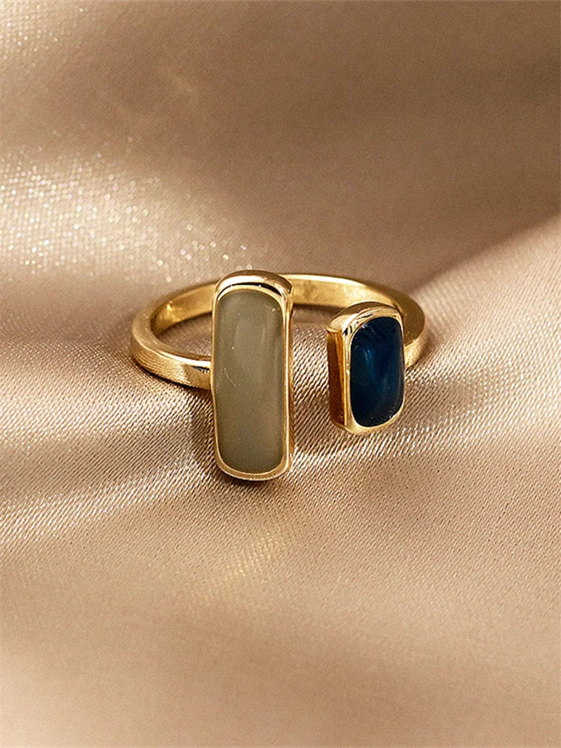 Square Blue Oil Dripping Ring