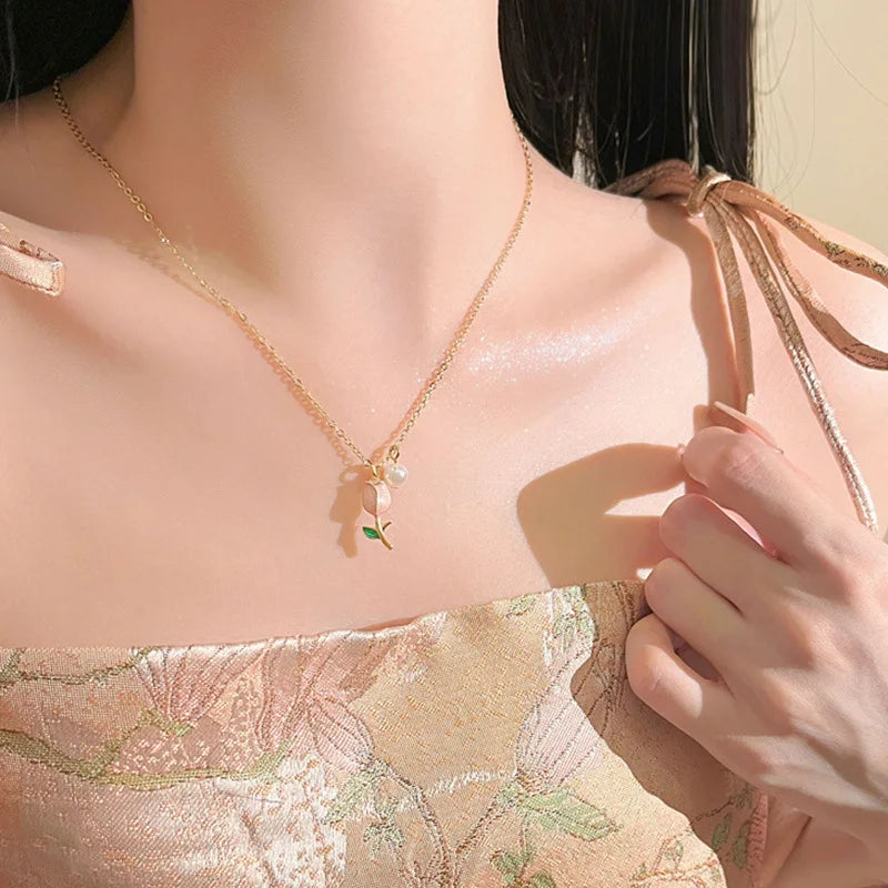 Fashion Women Charm Tulip Flower Pendant Necklace