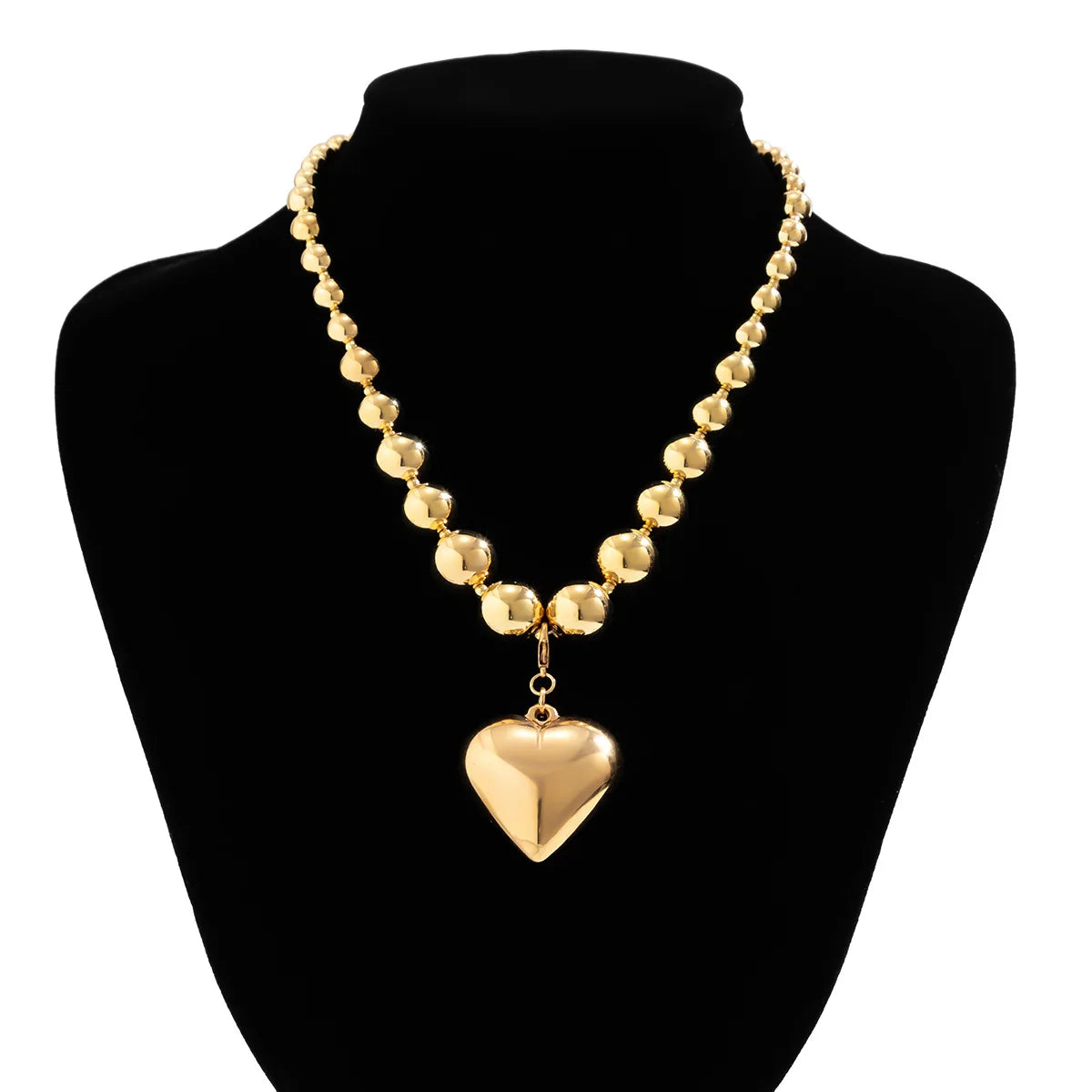 Big Beaded Chain Necklace with Heart Pendant