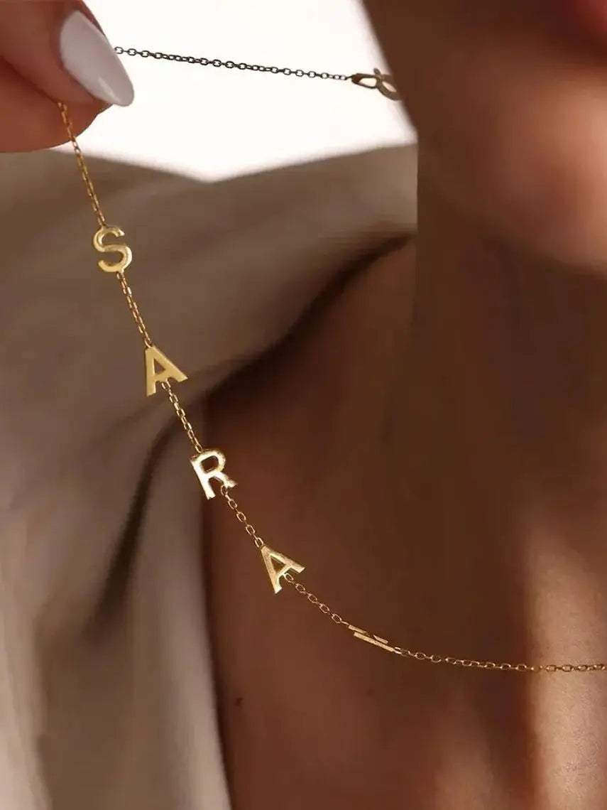 Custom Gold Color Sideways Initial Necklace