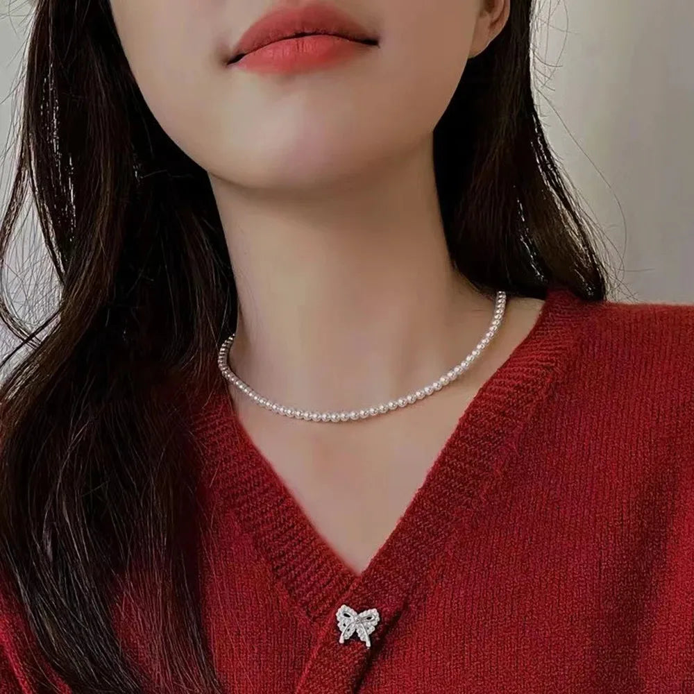 Vintage Elegant White Pearl Choker Necklace