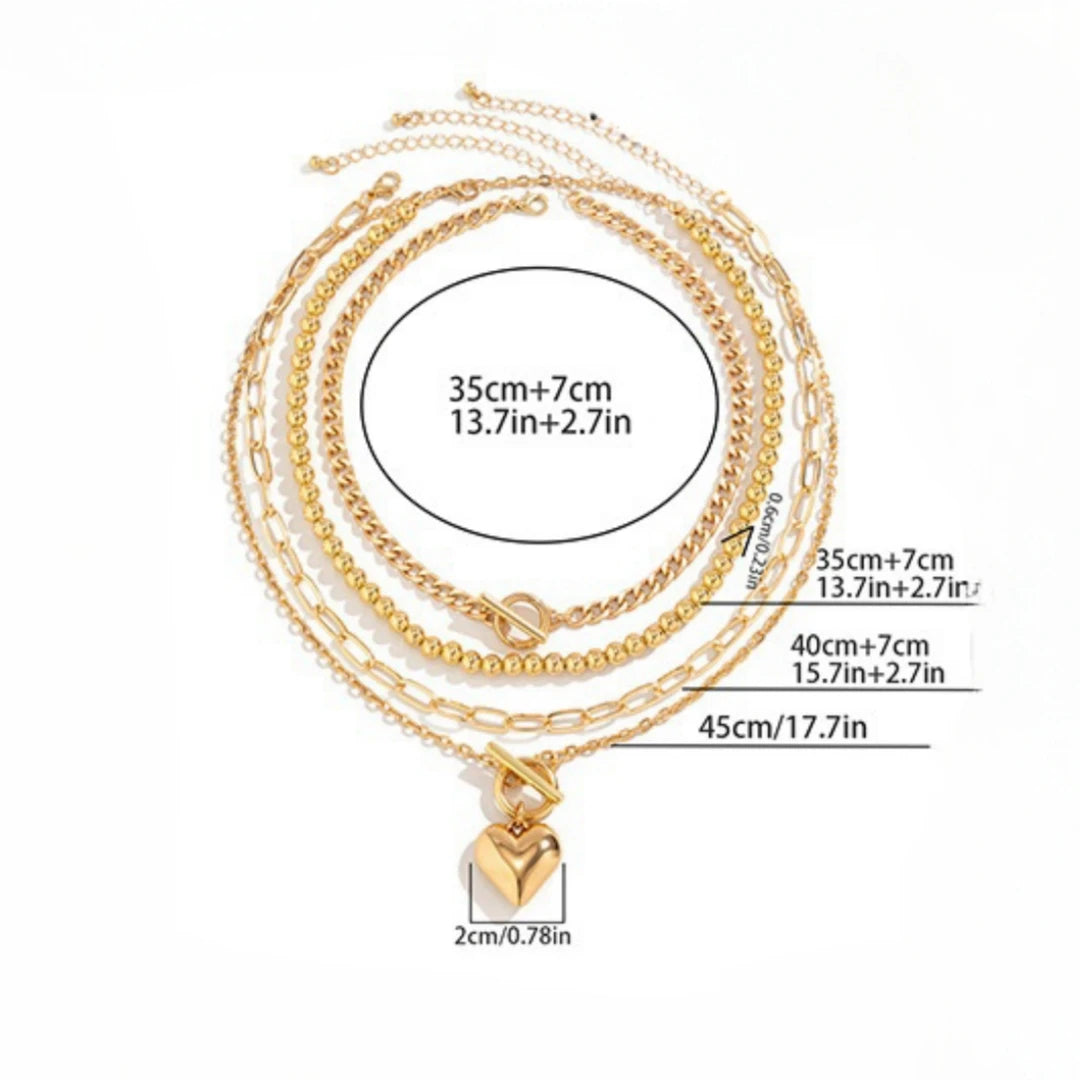 Multi-Layer Heart Pendant Beaded Necklace