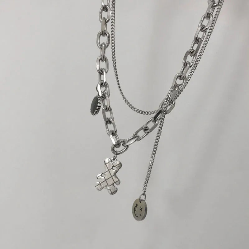 Fashion Simple Double Cute Bear Pendant Necklace