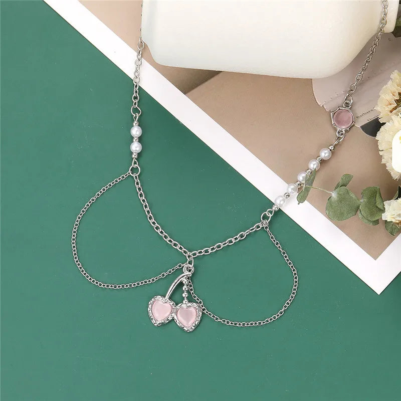 Pink Crystal Cherry Pendant Necklace
