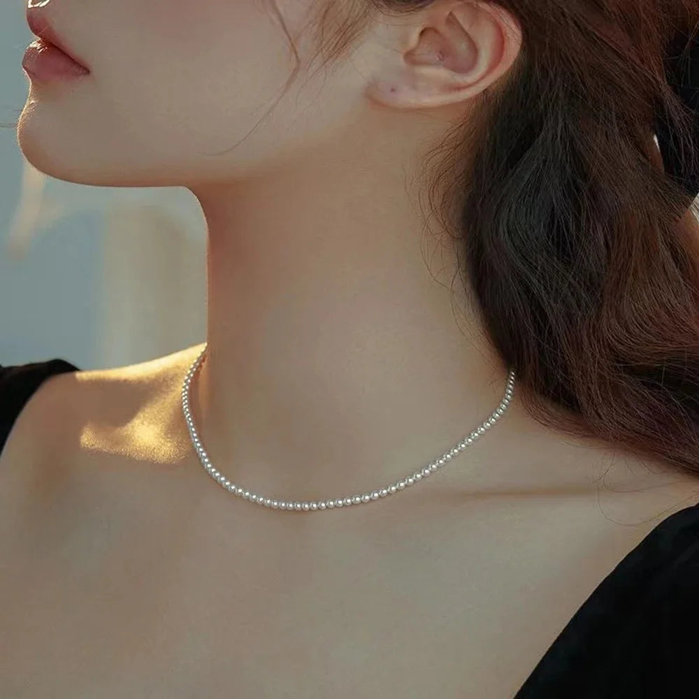 Vintage Elegant White Pearl Choker Necklace