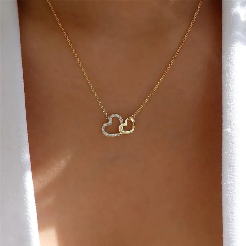 Double Heart Clavicle Chain Necklace
