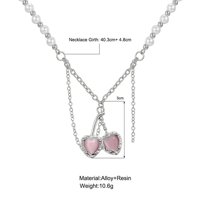Pink Crystal Cherry Pendant Necklace