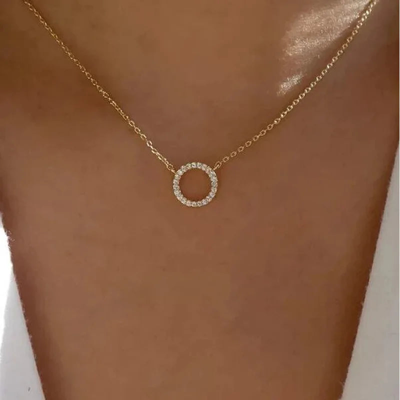 Trend Elegant Jewelry Crystal Circle Pendant Necklace