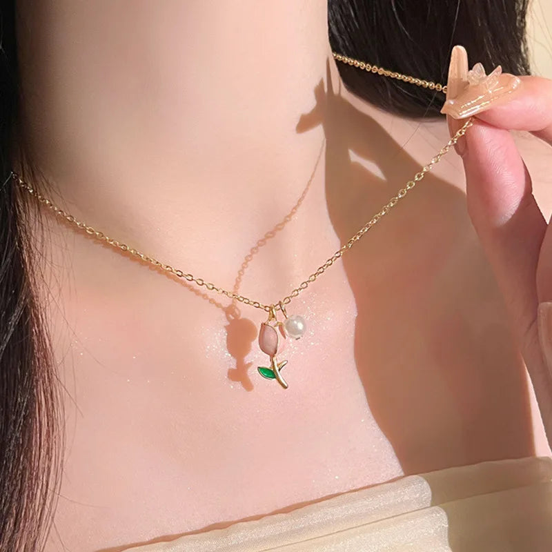 Fashion Women Charm Tulip Flower Pendant Necklace