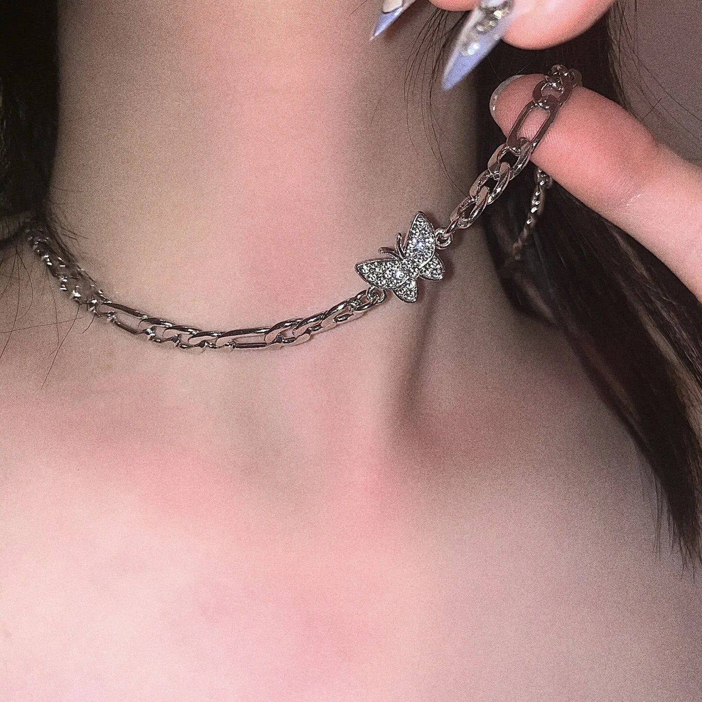 Irregular Rhinestone Butterfly Necklace